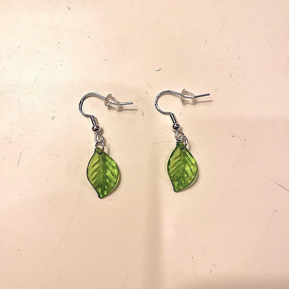 handmade leaf dangle silver earrings